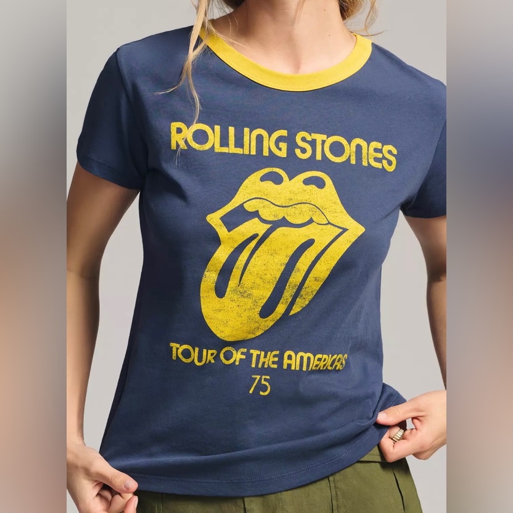 LETLUV for Anthropologie Rolling Stone T-shirt, Navy, L